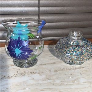 2 Glass Painted Containers For Decor/Storage